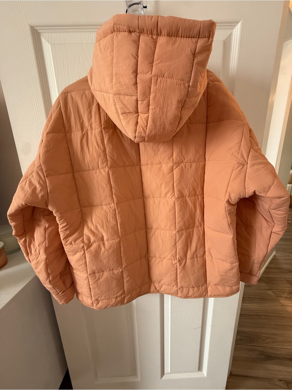 Women's Quilted Hooded Pullover Puffer Jacket - Peach - Picture 6 of 7